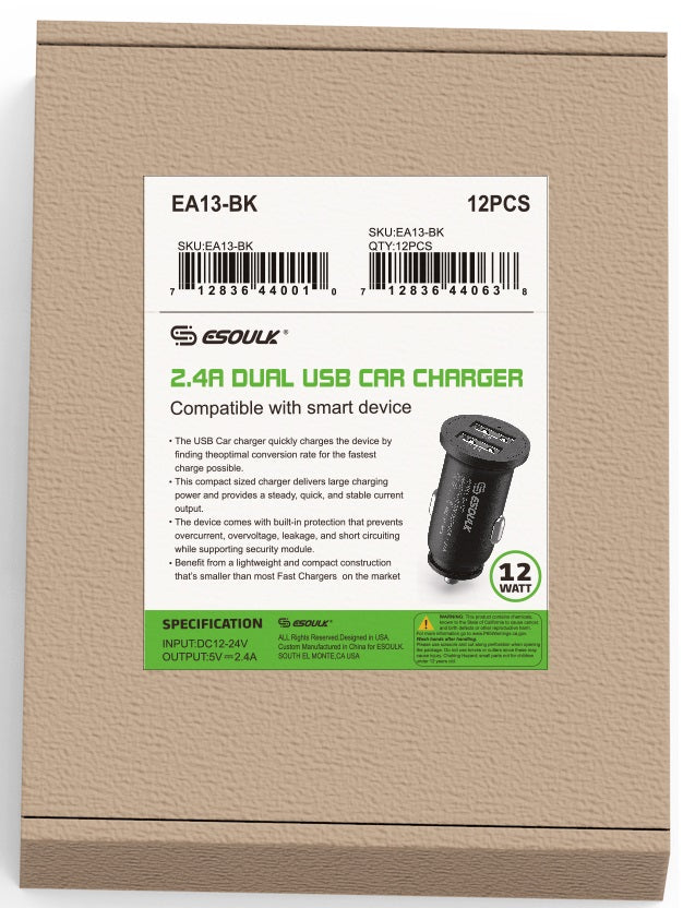 Esoulk 2.4A Dual Car Charger No Packaging EA13BK