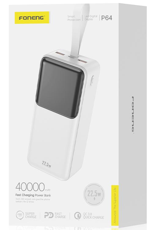 Foneng Power Bank 40,000 mAh 22.5W Fast Charge With PD Function P64